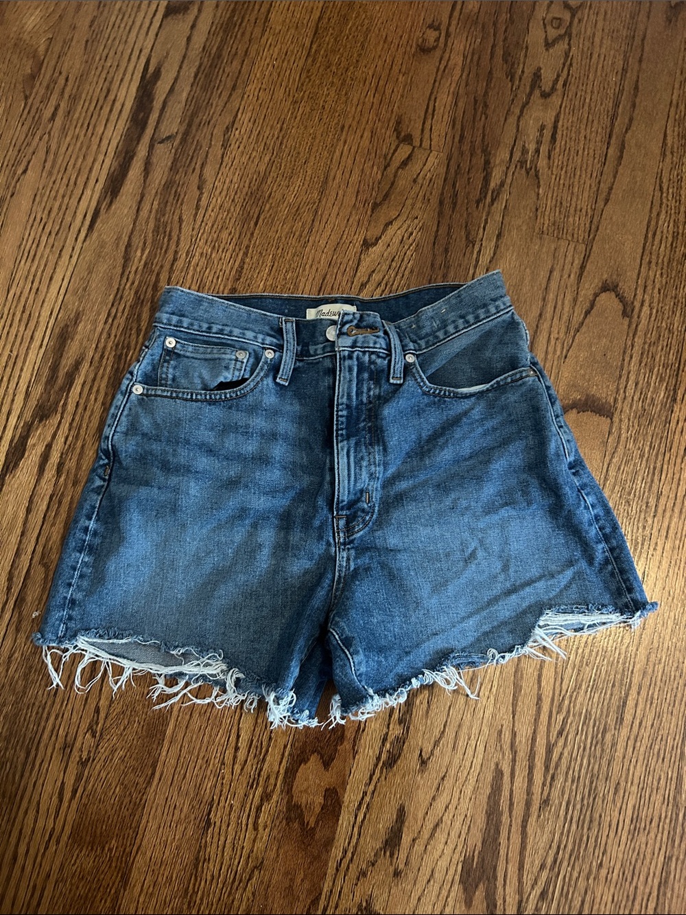 Madewell Midrise Frayed Hem Denim Shorts in Blue